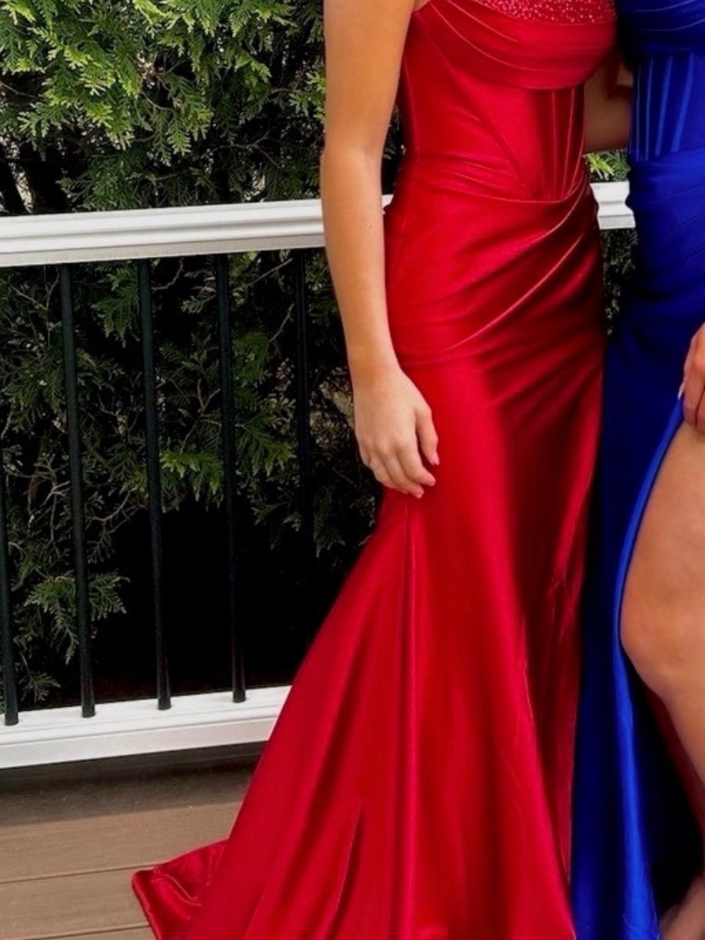 Red Satin Evening Gown - Elegant Curve-Hugging Dress